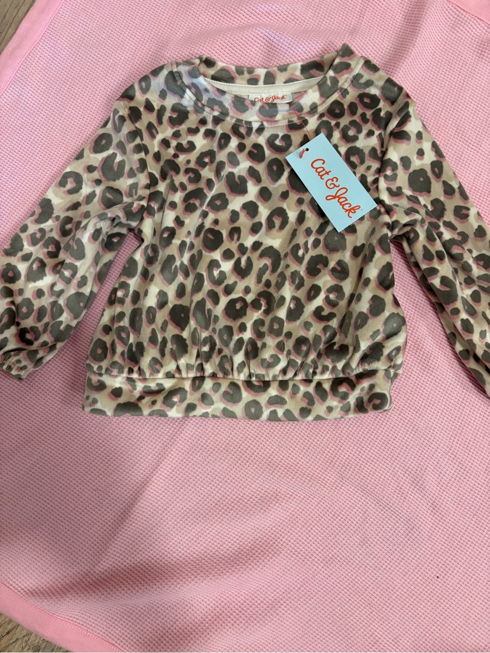 Cat & Jack Leopard Print Long Sleeve Top in Pink and Beige